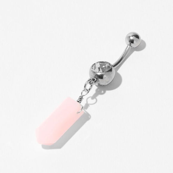 🐘🐘 Crystal Pink Gemstone Silver Plated Belly Button Ring - Picture 1 of 2